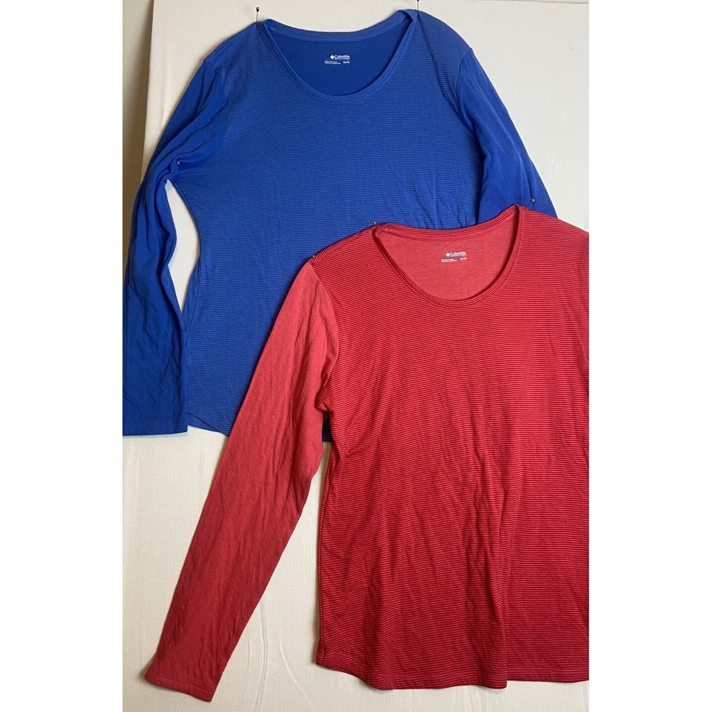 Champion T-Shirts Long Sleeve Womens XL  Lot Of 2‎ Blue/Coral Workout Fitness